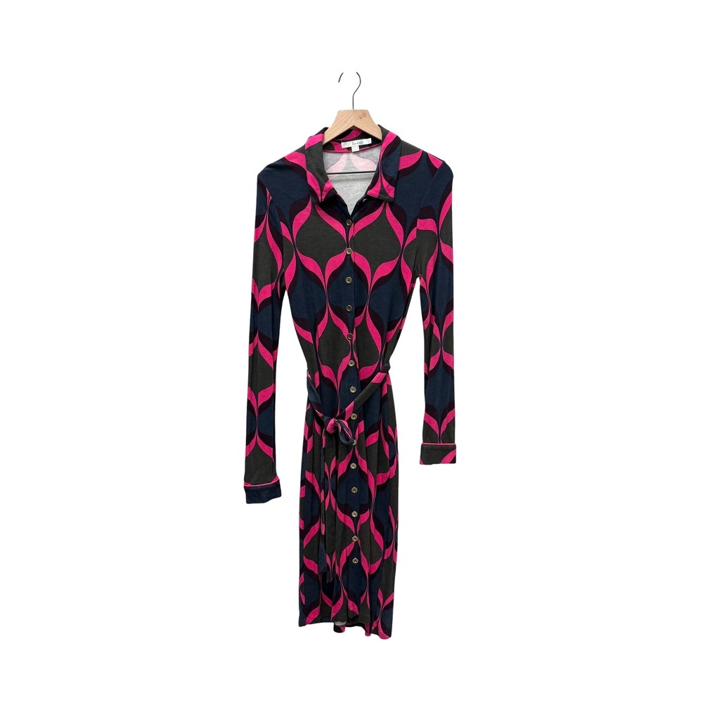 Boden Womens Pink Navy Blue Geometric Ogee Viscose Shirt Dress WH523 US 8L - Picture 2 of 8